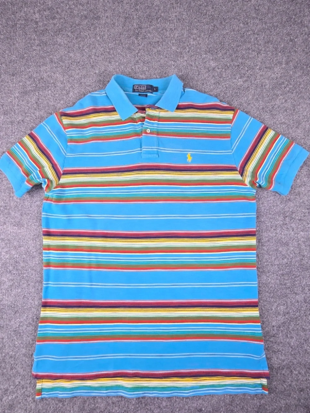 Vintage Polo Ralph Lauren Striped Polo Shirt Size L Turquoise Multicolor 90s
